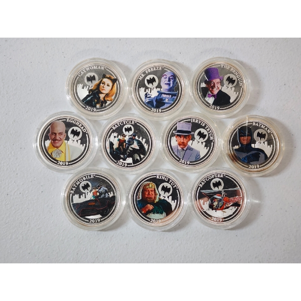 10 Assorted BATMAN DC Comics Colorized Collectible Coins in Capsules