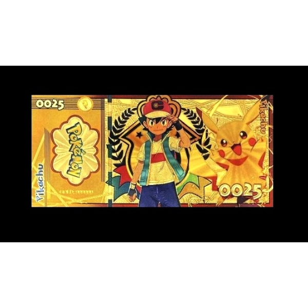 Pure 24k .999 Gold Foil POKEMON "PIKACHU" Note - Mint - NEW SERIES - Processed in Pure GOLD