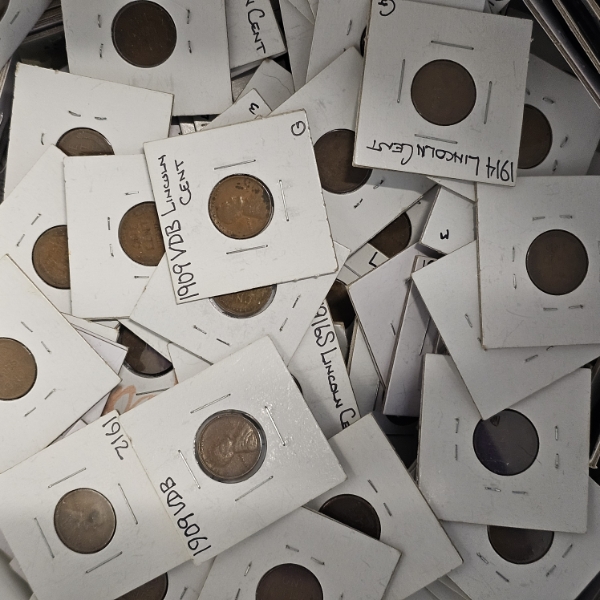 Partially Filled Bucket Of Early Twentieth Century U.S. Lincoln Wheat Cents Including VDB Cents