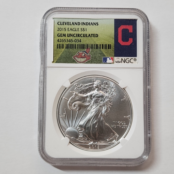 NGC Cleveland Indians Label GEM Uncirculated 2015 American Silver Eagle 1 oz .999 Fine Silver 