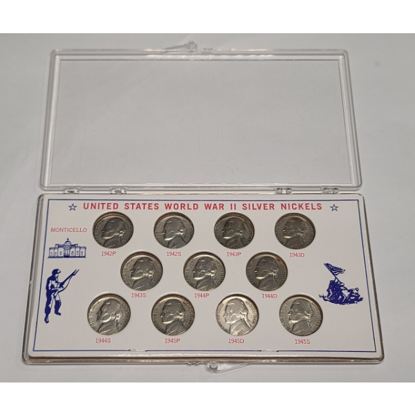 United States World War II 35% Silver Nickel Set In Display - Face Value: $0.55