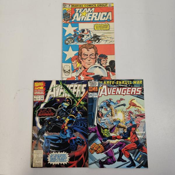 Vintage Marvel Comics Lot From 1982 To 1993 Featuring Team America Number 7 And Avengers Issues