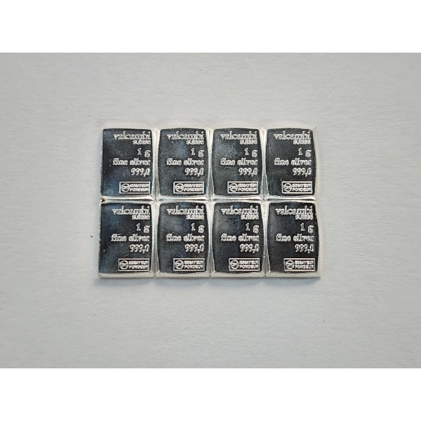 8 - Valcambi Suisse 1 Gram .999 Fine Silver Bars - Mint Condition