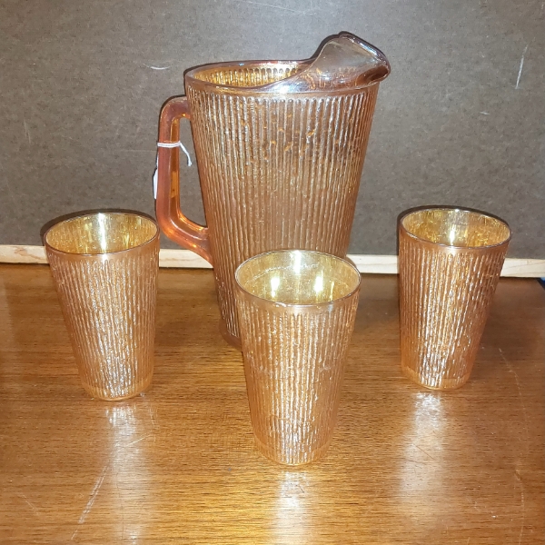 Antique "FIRE KING" 4 Pc Golden Amber Water Set - Pitcher & Tumblers - Perfect Condition - See Pics