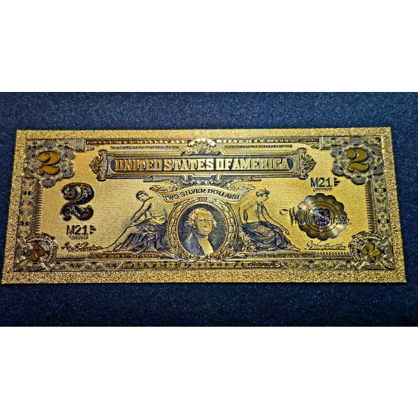 .999 GOLD FOIL U.S. $2  SERIES 1899 MINI PORTHOLE NOTE - IN PROTECTIVE SLEEVE