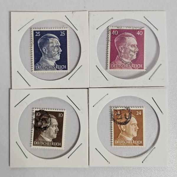 Four German "Hitler Head" (Hitler-Kopf) Definitive Postage Stamps issued during the Third Reich Era 