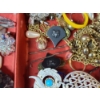 Image 3 : Jewelry Box Full of Assorted Costume Jewelry Including Estee Lauder Compact & Military Pins