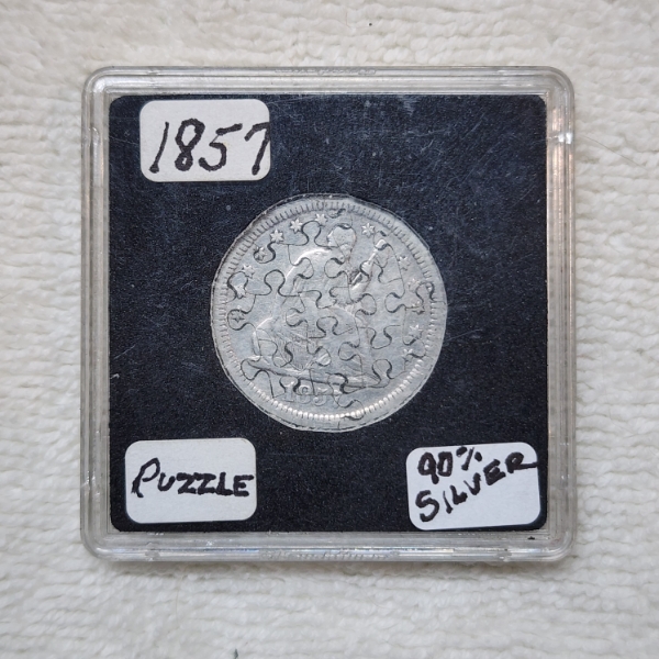 1857 Seated Liberty Quarter Dollar 90% Silver Piece of ART ~ Coin Crafted Into A Complete Puzzle! 