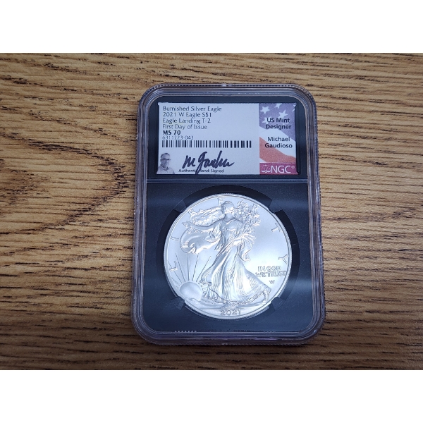 2021 W Silver American Eagle - Eagle Landing T-2 FDOI Gaudioso Signed - 1 oz .999 Fine Silver