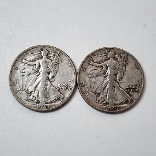 Two 90% Silver Walking Liberty Half Dollars: 1943 & 1943-S - Face Value: $1.00