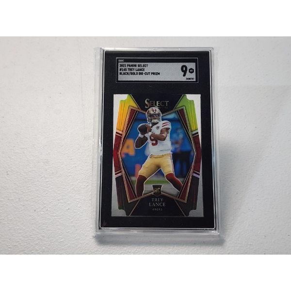 2021 Panini Select #145 Trey Lance Black/Gold Die-Cut Prizm SGC 9