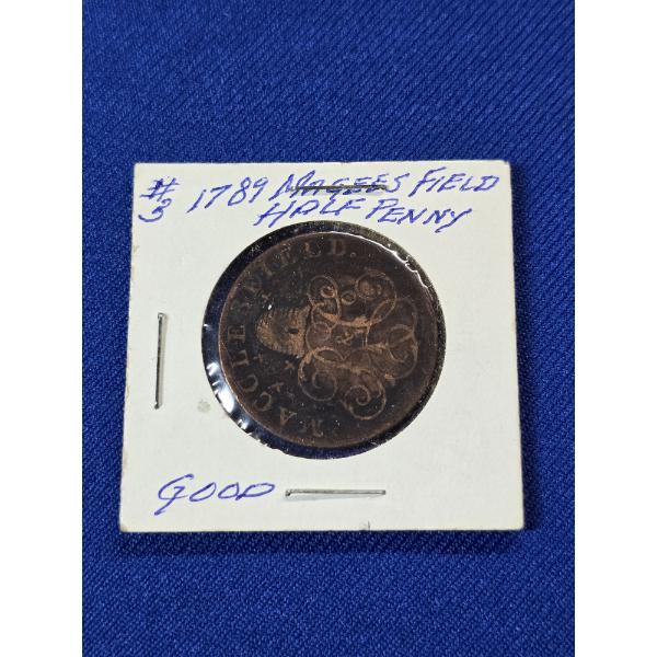 1789 Great Britian Magees Field Half Penny Token - GOOD 