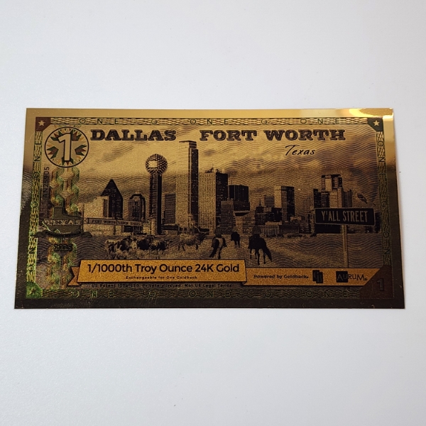 LIMITED EDITION 2025 Dallas Fort Worth Texas 1 Goldback - 1/1000th Troy Ounce 24K Gold