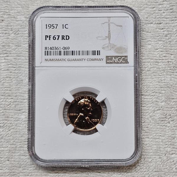 1957 1C Lincoln Wheat Cent NGC PF 67 RD Certified Proof Coin
