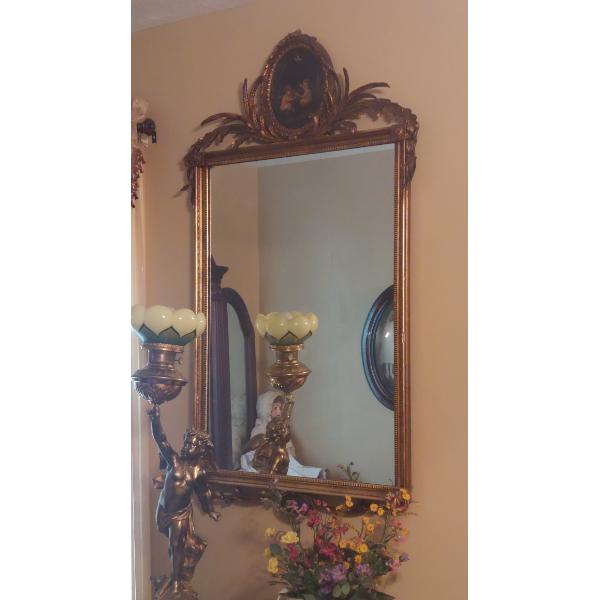 Superb VINTAGE Ornate Victorian Mirror With Carved Oak Leaves & Cherubic Oval Portraiture