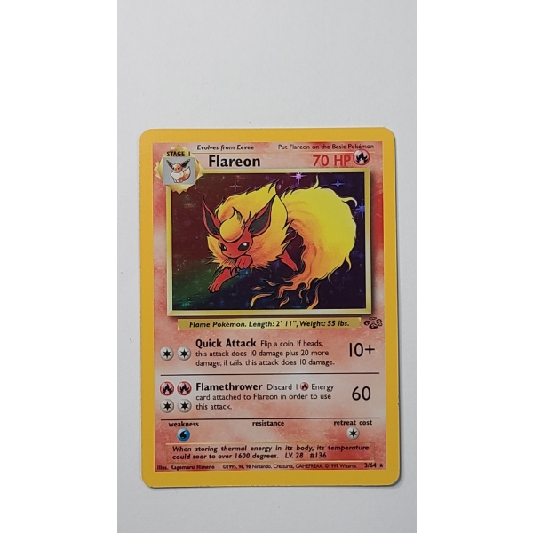 1999 Flareon #3/64 HOLO RARE Pokémon Trading Card From The Jungle Set - Near Mint Condition