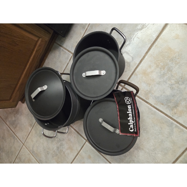Three Chef Quality Calphalon Large Pots With Lids