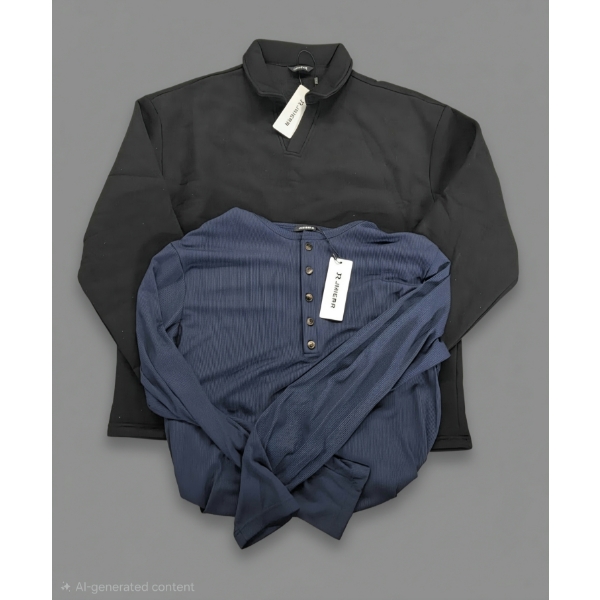 New With Tags!  Mens Size Large Navy Blue Long Sleeve Henley Shirt & Black Sweatshirt With Collar 