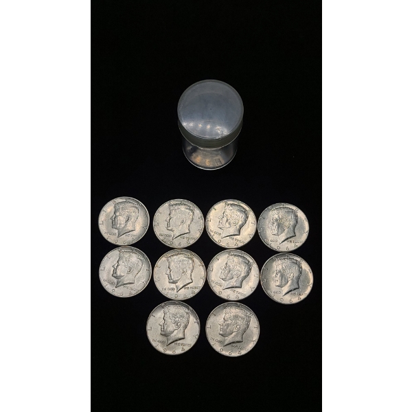 (10) 1964 90% Silver Kennedy Half Dollars With Coin Holder - Face Value: $5.00