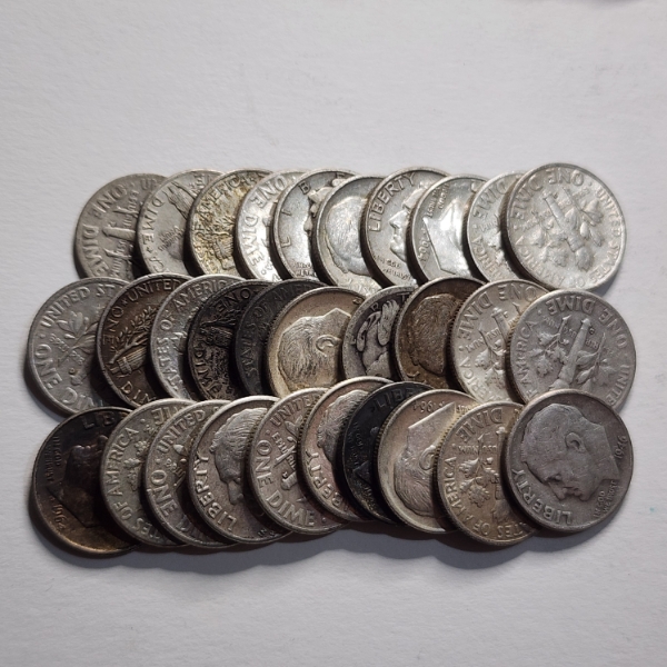 $3.00 Face Value in Assorted 90% Silver United States Dimes Ft. Mercury & Roosevelt Dimes