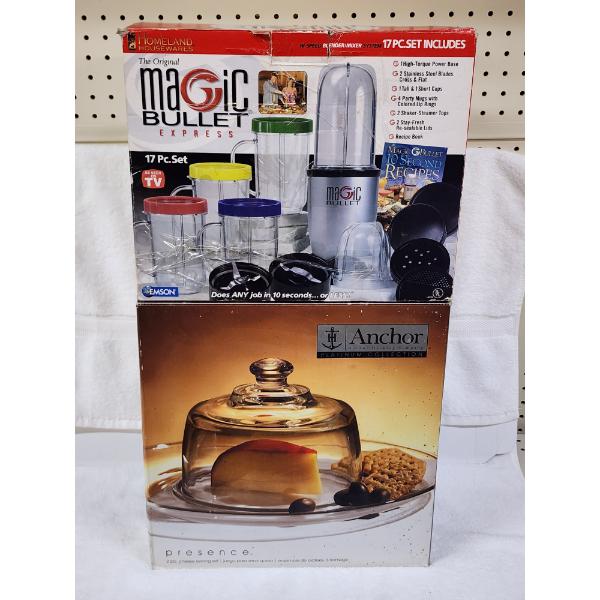 OPEN BOX AS SEEN ON TV Magic Bullet Express (Appears NIB) With NIB Anchor Glass 2 PC Cheese Serving 