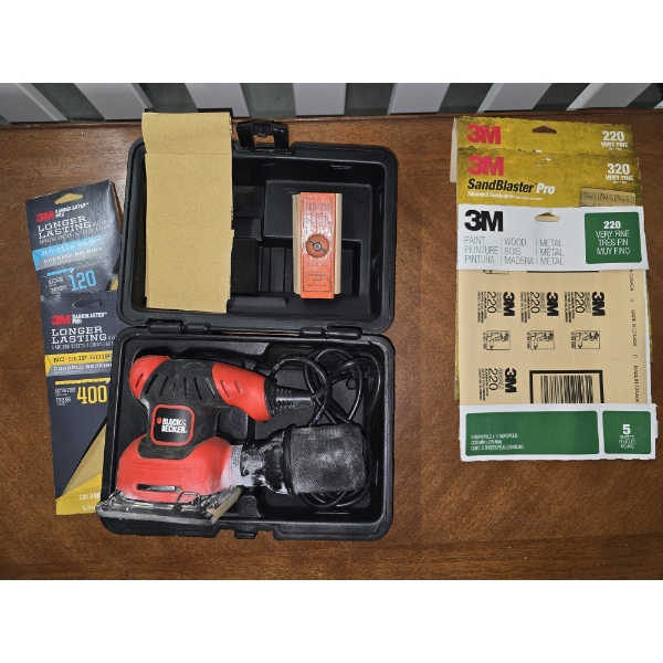 Black & Decker Sander with Hand Sanding Block and Assorted Sand Paper