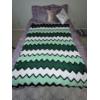 Image 1 : PICKUP IN NORTHFIELD - Exceptional Green Zig Zag Design Hand Knitted Quilt 53" x 45" 