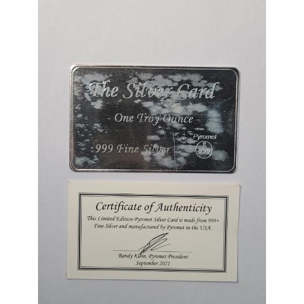 Pyromet 1 Troy Oz .999 Fine Silver Card With COA
