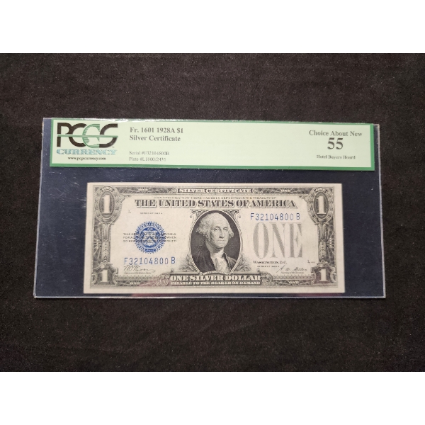 RARE HOTEL BUYERS HOARD - PCGS Choice About New 55 - 1928A $1 Silver Certificate FUNNYBACK