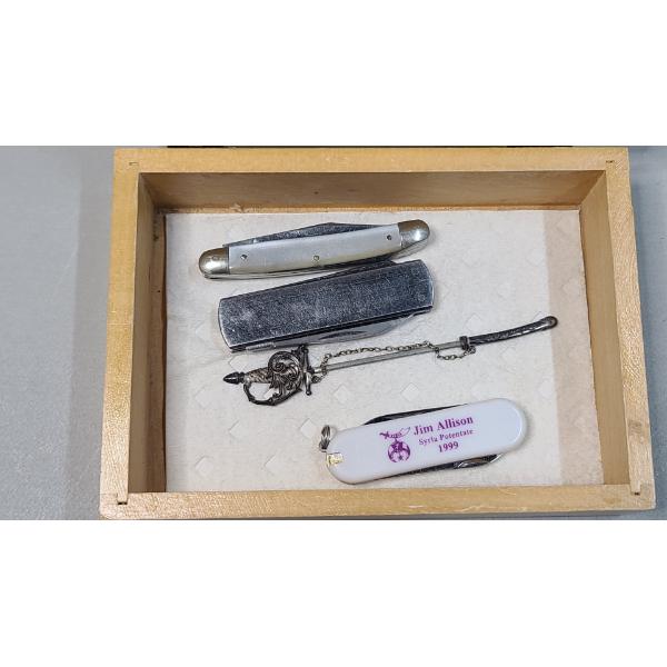 Wooden Jewelry Box With Pocket Knife & Pocket Utility Tools 