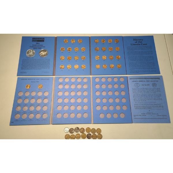 Numismatic News 30th Anniv Lincoln Cent Book, 1959 Lincoln Memorial Cent Book, Steel & Wheat Pennies