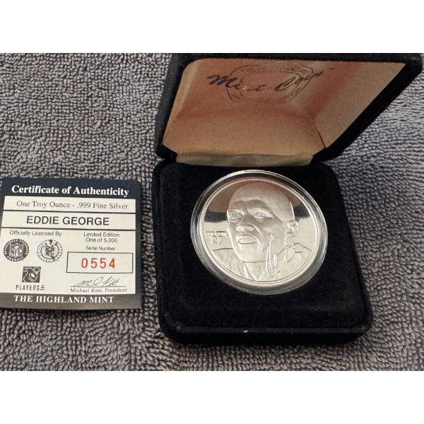 Eddie George One Troy Ounce .999 Fine Silver Coin - Ohio State & Houston Oilers