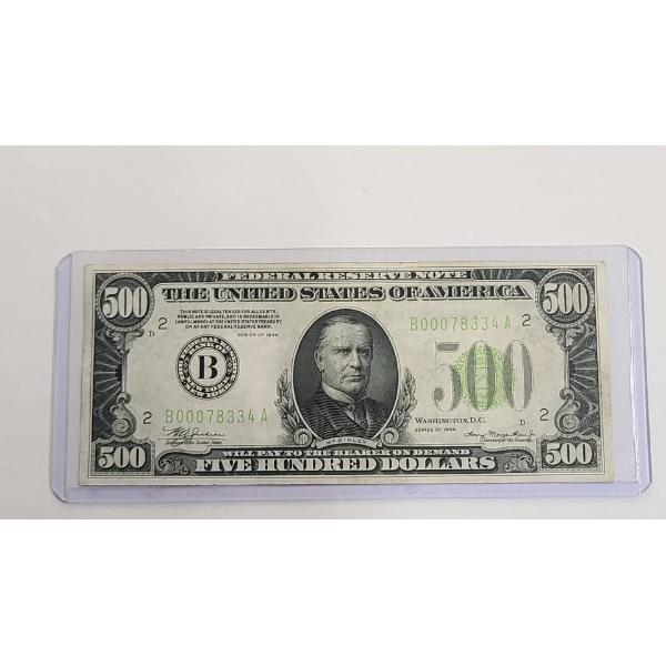 Exceptional Rare U.S Series 1934 FR# 2201-B New York $500 Federal Reserve Note In Protector 