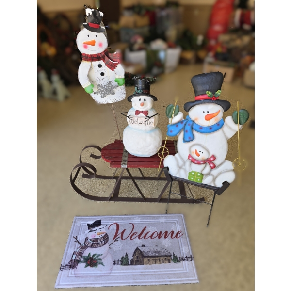 Wood and Metal Sleigh (40x13) with Assorted Christmas Decor