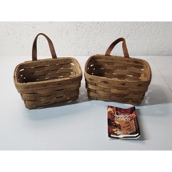 (2) Small Longaberger Handing Baskets w/ Leather Handle
