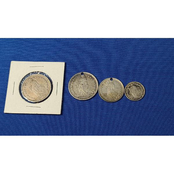 Assorted Years & Denominations Swiss Francs Silver Coins - See Description