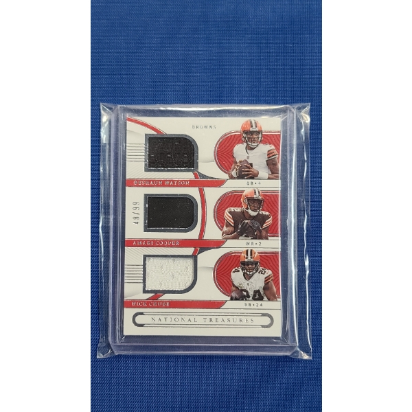 Deshaun Watson/Amari Cooper/Nick Chubb 2022 Panini National Treasures NFL Gear Trio Materials 48/99 