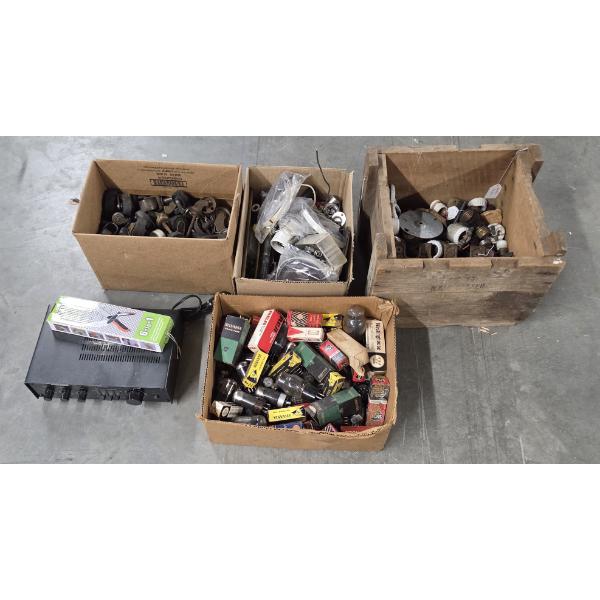 Vintage Items Including Bulbs, Metal Casters, Sockets, Hardware & More!