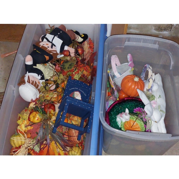 2 Tubs Of Holiday Decor - Halloween Mostly Some Christmas Easter Too