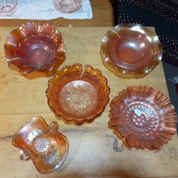 Carnival Glass Group - 5 Pc Imperial Marigold As Pictured - All In Excellent Condition
