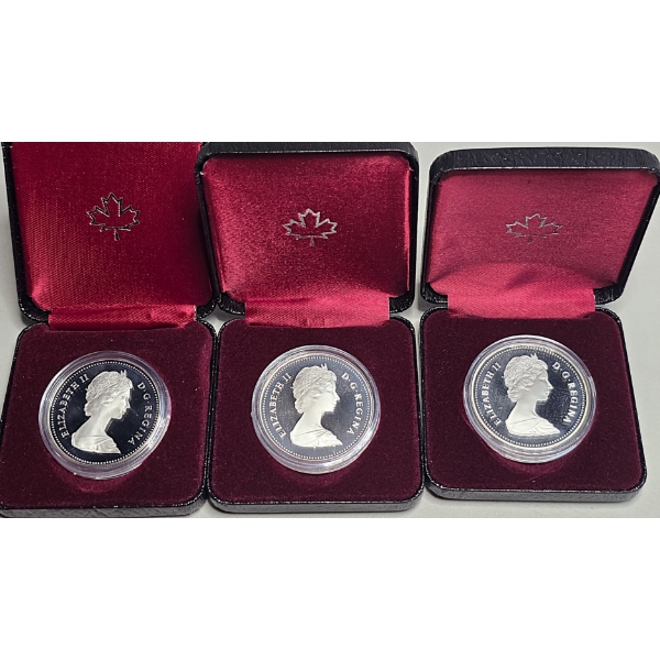 Set of 3 Royal Canadian Mint Silver Dollar - 150th Toronto Anniversary - .500 Silver 23.33 Grams Ea.