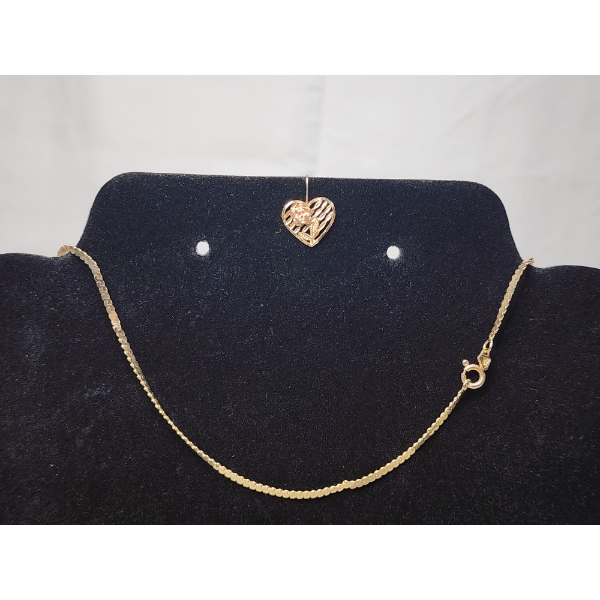 10K Gold Serpentine Chain 24" Necklace & Heart with Rose Earring TW: 5.7g