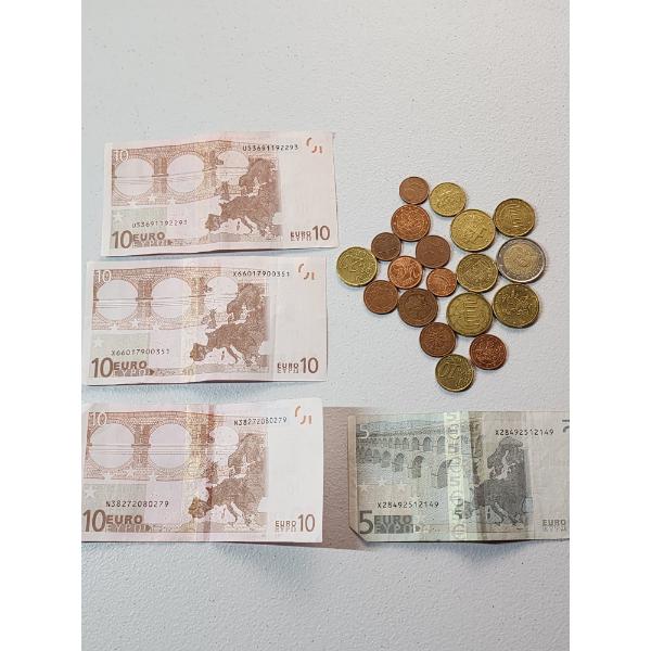 Lot of Assorted Foreign Currency: Euro Banknotes and Coins
