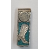 Image 1 : Vintage Mexican Alpaca Money Clip Featuring Turquoise Chip Inlay, Cowboy Boot & Mayan Calendar Motif