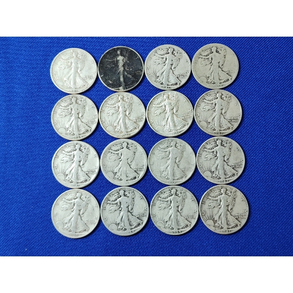 Lot of (16) Assorted Years Walking Liberty Half Dollars - 90% Silver FV: $8.00