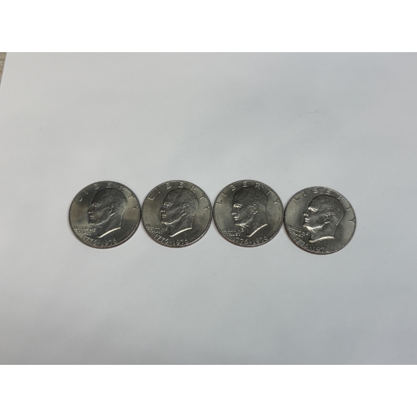 Eisenhower Dollar Coins 1776-1976 - 40% Silver - 4 Total Coins - FV $4.00