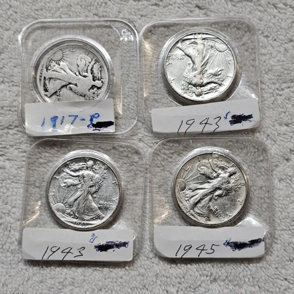 Four 90% Silver United States Walking Liberty Half Dollars FV: $2.00