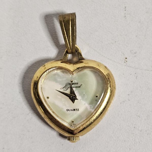 Vintage Jacques Farel Gold-Toned Heart-Shaped Quartz Pendant Watch