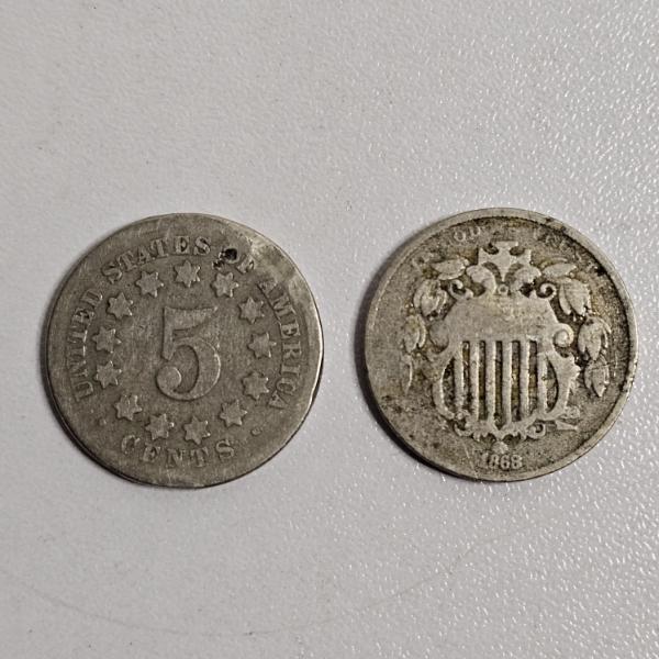  1868 Shield Nickels FV: $.10