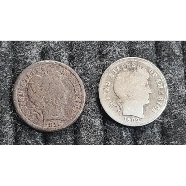 1903 & 1916 Barber 90% Silver Dime